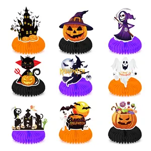 Huancai Halloween Honeycomb Table Centerpieces 9 PCS Witch Pumpkin Ghost Toppers Table Decorations for Halloween Party supplies