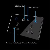 Prise Murale Universelle Intelligente Tuya WIFI 16A 147mm US EU UK AU Multi-Prise avec USB Type-C PD20W Contrôle à Distance par Alexa Google Home