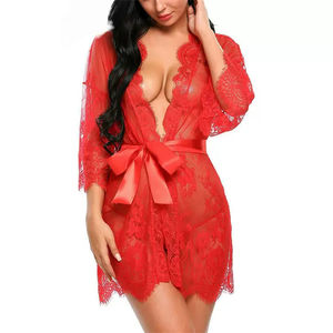 Groothandel sexy dames pyjama's kant kimono badjas babydoll lingerie mesh nachthemd S-5XL - Product Image 3