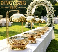 Plat à chafing doré de luxe 8L en acier inoxydable avec chauffe-alcool pour buffet, idéal pour mariages, fêtes, hôtels et restaurants