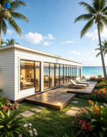 Maison préfabriquée respirante YOZON, maison modulaire moderne, structure en acier léger, villa de plage, maison de vacances portable, grandes fenêtres en verre
