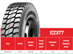 Neumáticos Nuevos para Camiones Pesados TBR Ni-pon EZ377 315/80R22.5 Radiales - Ahorro de Combustible y Resistentes al Desgaste - Product Image 3