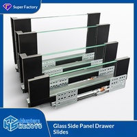 Glissières dissimulées à fermeture amortie pour tiroirs à charnières en verre, panneaux latéraux en verre, armoires et placards