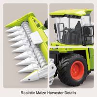 Tractor cosechador de maíz RC a escala 1:24, 2.4G, 6 canales, con luces y sonidos funcionales, juguete de equipo agrícola para niños