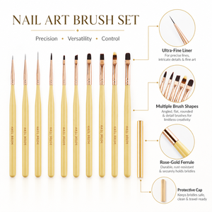 Kit de 10 stylos de nail art pour débutants, manche en bois, poils en nylon, pinceau dégradé pour fleurs, logo personnalisé pour salon de manucure - Product Image 2