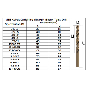 M35含钴麻花钻头 适用于低碳钢、不锈钢、铝合金钻孔 尺寸：3mm 4mm 5mm 5.5mm 6mm 8mm 10mm - Product Image 2