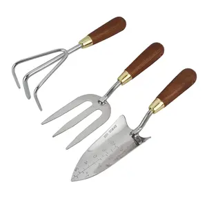 Garden Accessories Stainless Steel Spade Hoe Rake 3pcs Set Wooden Handle Metal Garden Hand Tools Rake Trowel With Scale