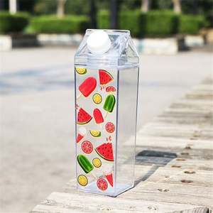 Reusable Plastic 500Ml 1000Ml <b>Milk</b> Carton Drink <b>Bottle</b> 17Oz 34Oz Transparent Square Crystal <b>Milk</b> Box <b>With</b> Screw Cover - Product Image 5