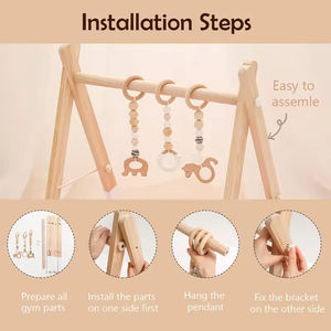 Custom in legno pieghevole Baby Play Gym struttura attività palestra appesa Bar tappetini da gioco giocattoli in legno Baby palestra con legno di dentizione giocattoli - Product Image 4