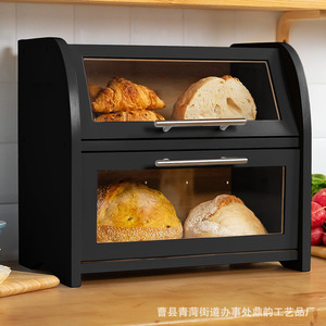 Boîte à pain en bois Dingyun à double couche avec porte en acrylique, conteneur de rangement pour pain et pâtisseries, usage en cuisine - Product Image 2