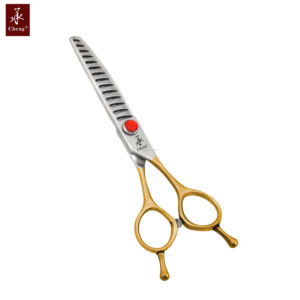 140-6314TQ poignée en or bloc incurvé pour animaux de compagnie de haute qualité 440C ciseaux de toilettage pour animaux de compagnie chien Chunkers incurvés cisailles CHENG YONGHE - Product Image 1