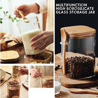 800Ml 27Oz Stoples Kaca Wadah Kopi, 100% Gelas Borosilikat Disegel Guci Rempah-rempah Bambu dengan Tutup Bambu dan Sendok Bambu