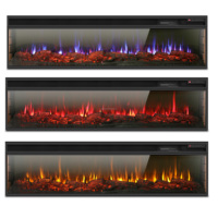 Cheminée électrique encastrée ultrafine 3d led moderne, simulation de flamme de feu, décoration murale avec chauffage