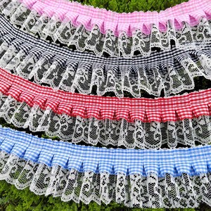 5cm Diy pakaian poliester jahit renda kotak-kotak kain dilipat pita pakaian hewan peliharaan kostum gaun tekstil lipit ruffle tepi pemangkasan - Product Image 4