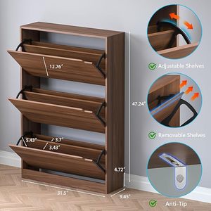 Meuble à chaussures avec 3 tiroirs rabattables, meuble de rangement à chaussures fin et étroit, étagère supérieure de présentation pour entrée, couloir, hall d'entrée, placard - Product Image 2
