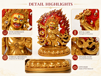 Patung Vajrapani Kuningan Buatan Tangan Berlapis Emas, Seni Patung Buddha yang Mengagumkan dengan Desain Halo Api untuk Dekorasi Rumah & Taman, Hadiah