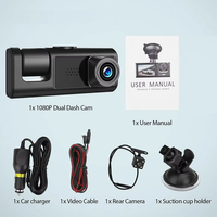Caméra embarquée vidéo 3 caméras avant 1080P, enregistrement en boucle, DVR de voiture, écran IPS 2 pouces, boîte noire, Wi-Fi intégré pour contrôle via application