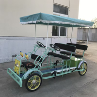 Oferta Especial Cuadriciclo Eléctrico Surrey para 4 Personas Bicicleta Familiar de 4 Ruedas a Pedales Divertida Bicicleta Surrey Tándem de 4 Asientos