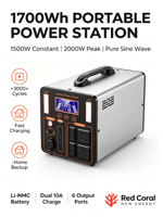 Stasiun Daya Portabel OEM 1500W 1700Wh Generator Tenaga Surya Gelombang Sinus Murni untuk Berkemah, Luar Ruangan, Rumah, Cadangan Darurat