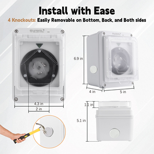 50A 125/250V Máy phát điện đầu vào hộp-SS2-50 khóa, predrilled & LED chỉ số - Product Image 5
