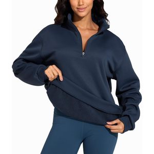 Sweat-shirt en polaire surdimensionné à demi-zip pour femme FOXA, haut de sport à manches longues, respirant, pull-over - Product Image 5
