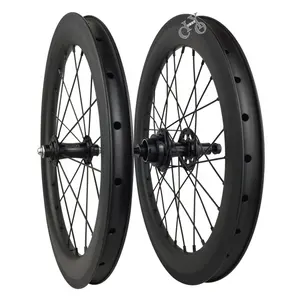 Juego de ruedas de carbono 349 de 16 pulgadas, freno de llanta para cubierta de 25mm, ruedas de bicicleta plegables de carbono de 16 ", ruedas <span class=keywords><strong>Minivelo</strong></span> Bmx de 3 velocidades - Product Image 1