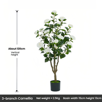 Camélia artificiel en plastique de 60 à 150 cm avec pots pour décoration de bureau, intérieur et extérieur, jardin, maison, bureau, fleur lumineuse