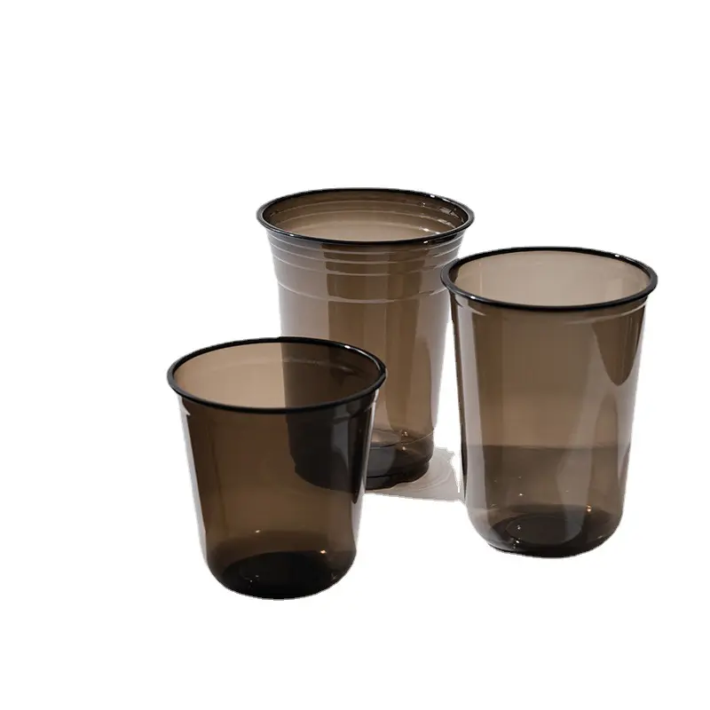 Tasse à café en forme de U épaissie personnalisée tasse à thé au lait de 90mm de diamètre tasse à boisson froide emballée en plastique jetable 360-600ml