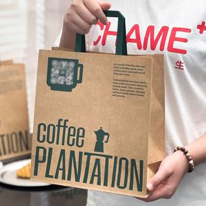 ถุงกระดาษคราฟท์สีน้ำตาลเคลือบลามิเนตสำหรับใส่กาแฟ ชานมไข่มุก อาหาร บรรจุภัณฑ์แบบนำกลับบ้าน เป็นมิตรกับสิ่งแวดล้อม สำหรับซูเปอร์มาร์เก็ต คาเฟ่ - Product Image 4