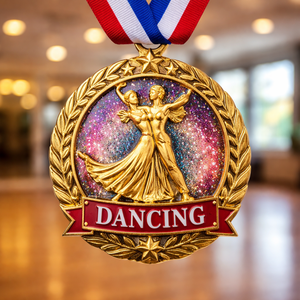 Médaille de danse personnalisée en alliage de zinc, design ballet latin, avec ruban, finition 3D, or antique, argent, bronze, vente en gros - Product Image 1