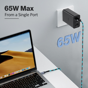 Chargeur rapide <span class=keywords><strong>65W</strong></span> 3 ports 2C1A PD3.0 SFC2.0 AFC, <span class=keywords><strong>adaptateur</strong></span> mural simple <span class=keywords><strong>65W</strong></span>/25W/15W pour Samsung iPhone Ordinateur portable - Product Image 4
