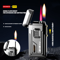 Briquet gonflable rétractable à double flamme avec interrupteur, réservoir d'air transparent, allumage à piles, vente en gros
