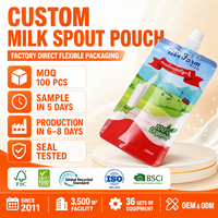 Pochette Doypack personnalisée avec bec verseur pour lait bio 150 ml, en aluminium laminé de qualité alimentaire, avec bouchon à vis, OEM, marque privée, produits laitiers