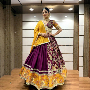 Conjunto de Lehenga Choli para Mujer, Algodón Puro Bordado, Reversible, Traje Festivo para Bodas y Diwali - Product Image 1
