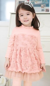 Nuevo Diseño de Vestido de Niña 2017, Elegante Vestido de Princesa con Flores de Rosa y Lazo - Product Image 2