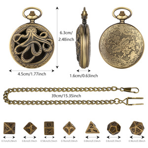 Ensemble de dés D&D DnD en micro-métal bronze gris antique, boîtier de montre de <span class=keywords><strong>poche</strong></span> <span class=keywords><strong>vintage</strong></span> Octopus Cthulhu avec chaîne, cadeau pour homme - Product Image 2
