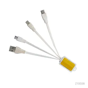 Wheat Straw And Bamboo Cable USB A To USB C Multi 3 In 1 Dual Phone Type C Micro Port Charger Cord