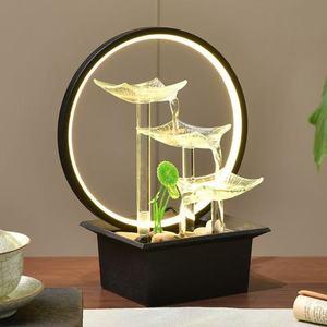 Glass Lotus Leaf Water Fountain With Led Light Minimalist Desk Decor Office Supply Round Shape Single Piece Package - Product Image 2