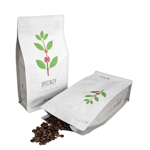LTCustom Imprimé 250g 500g Emballage en plastique refermable blanc pour café alimentaire avec fermeture éclair Feuille d'aluminium Sac à fond plat 8 côtés avec valve - Product Image 1