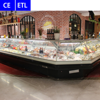 Vitrine réfrigérée commerciale pour viande fraîche de supermarché, avec comptoir de service en verre incurvé, pour charcuterie