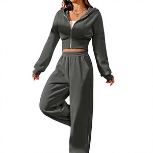 Ensemble de survêtement unisexe en polaire, chaud pour l'hiver, avec sweat à capuche et pantalon de jogging, vêtements de sport décontractés, personnalisables, vente en gros - Product Image 1