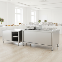 Meuble de cuisine modulaire moderne et robuste en acier inoxydable 201/304, plan de travail avec porte coulissante brossée, taille personnalisable, sans tiroirs