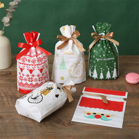 Sacs de cuisson en EVA imprimés flexo, résistants à l'humidité, avec cordon de serrage, autocollants, pour bonbons, biscuits et cadeaux de Noël