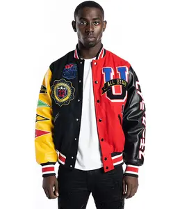 Moda Custom Men Leather Varsity Jacket Color Block Embrodiering Patch Coat Out-door Jacket Para Unisex