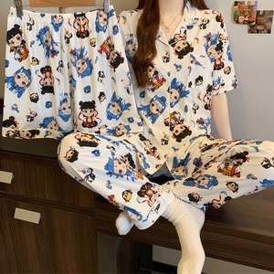 Moda Estiva: Completo <span class=keywords><strong>Pigiama</strong></span> da <span class=keywords><strong>Donna</strong></span> a 3 Pezzi con Maniche Corte, Adorabile, Casual ed Elegante per il Relax - Product Image 5