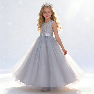 Vestido de princesa personalizado OEM para niñas grandes, con encaje, sin mangas, largo, con falda abullonada, para bodas y fiestas, para niñas medianas y mayores. - Product Image 3