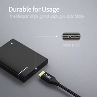 Kabel USB 3.0 a Male ke Micro B Kabel Pengisian Daya Sinkronisasi Data Kecepatan Tinggi Berjaring 0.5M