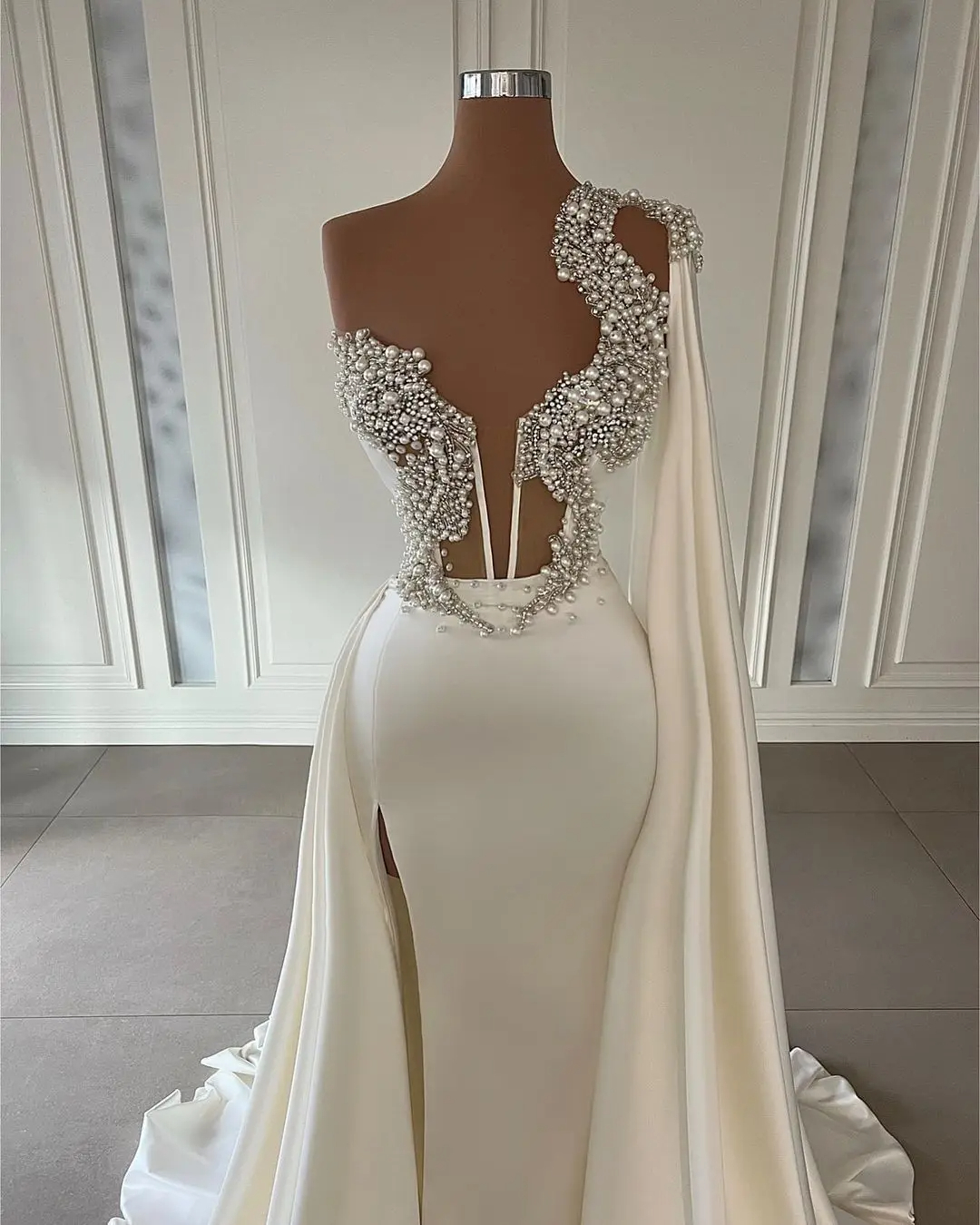 Mumuleo Design Pearls Beads One Shoulder Mermaid Wedding Dresses With Cape Vestido De Novia Detachable Train Satin Bridal Gowns| Alibaba.com Mumuleo Design Pearls Beads One Shoulder Mermaid Wedding Dresses With Cape Vestido De Novia Detachable Train Satin Bridal Gowns| Alibaba.com