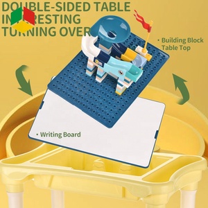 QS mainan blok bangunan multifungsi <span class=keywords><strong>2</strong></span> in 1 anak rumah bermain papan gambar kegiatan bermain permainan meja dengan meja untuk anak-anak - Product Image 3