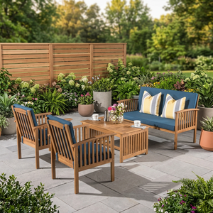 Banc de jardin traditionnel en teck avec coussins pour 4 personnes, idéal pour les cours d'hôtels - Product Image 2